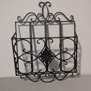 Beautiful Cast Iron Letter Holder Black Elegant Scroll Design Flower Medallion